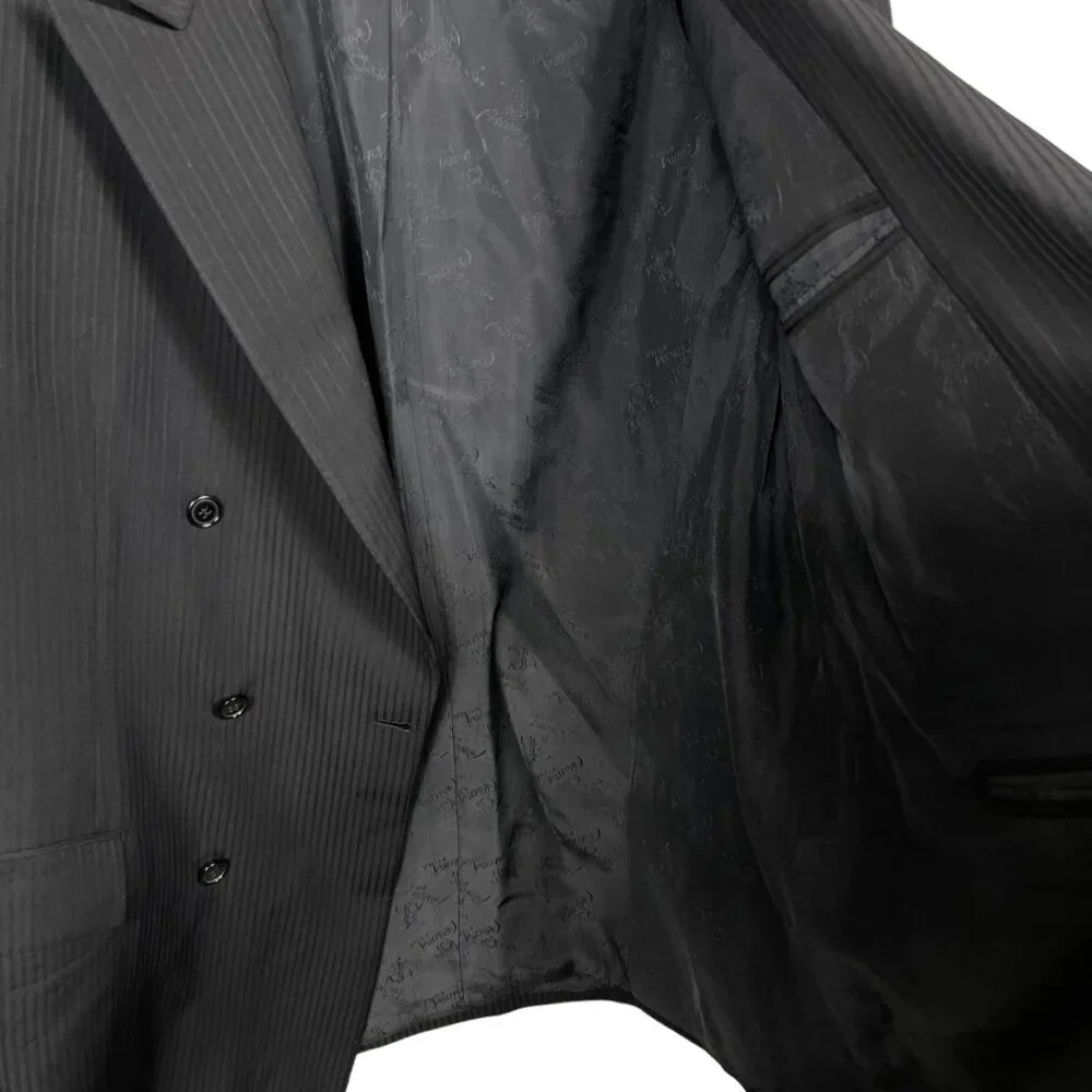 Vintage Brioni for Battaglia Double Breasted Blazer Mens 44 Wool Black Pinstripe